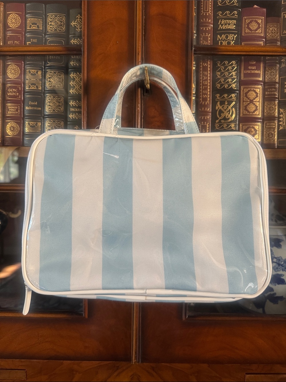 Mark & Graham Light Blue and White Striped Travel Tote - New!
